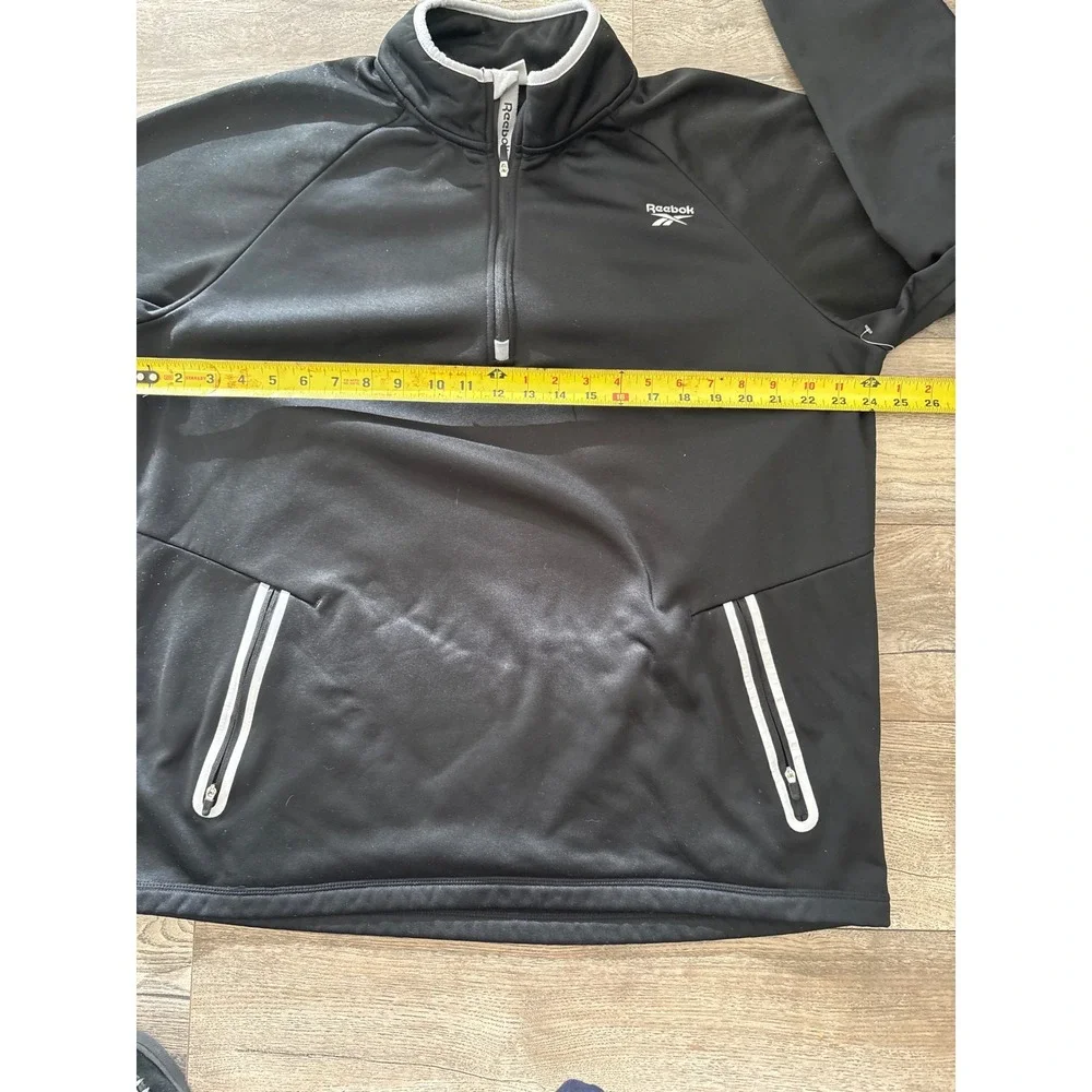 Vintage Reebok Mens XL Quarter Zip Pullover Black Fleece Jacket Athletic‎